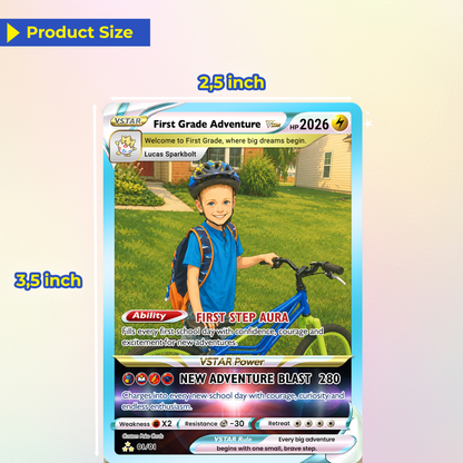 First Grade Adventure Custom Pokémon Card, First Day of School Personalized Pokémon Card, Customizable Animated Gift from Parents for Kids - Kindergarten Graduation Gift - CPC-BTS-24