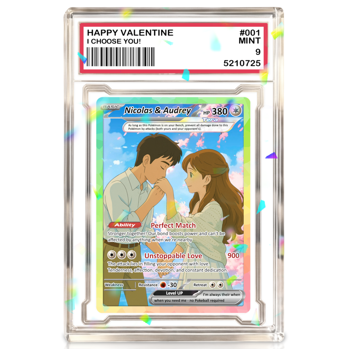 Custom Acrylic Pokemon Card Display Block - Custom Game-Inspired Card Block for Couples - Customized Acrylic Animated Style Plaque for Lovers | Best Valentine Gifts for Him, Her - CPC-15-BL