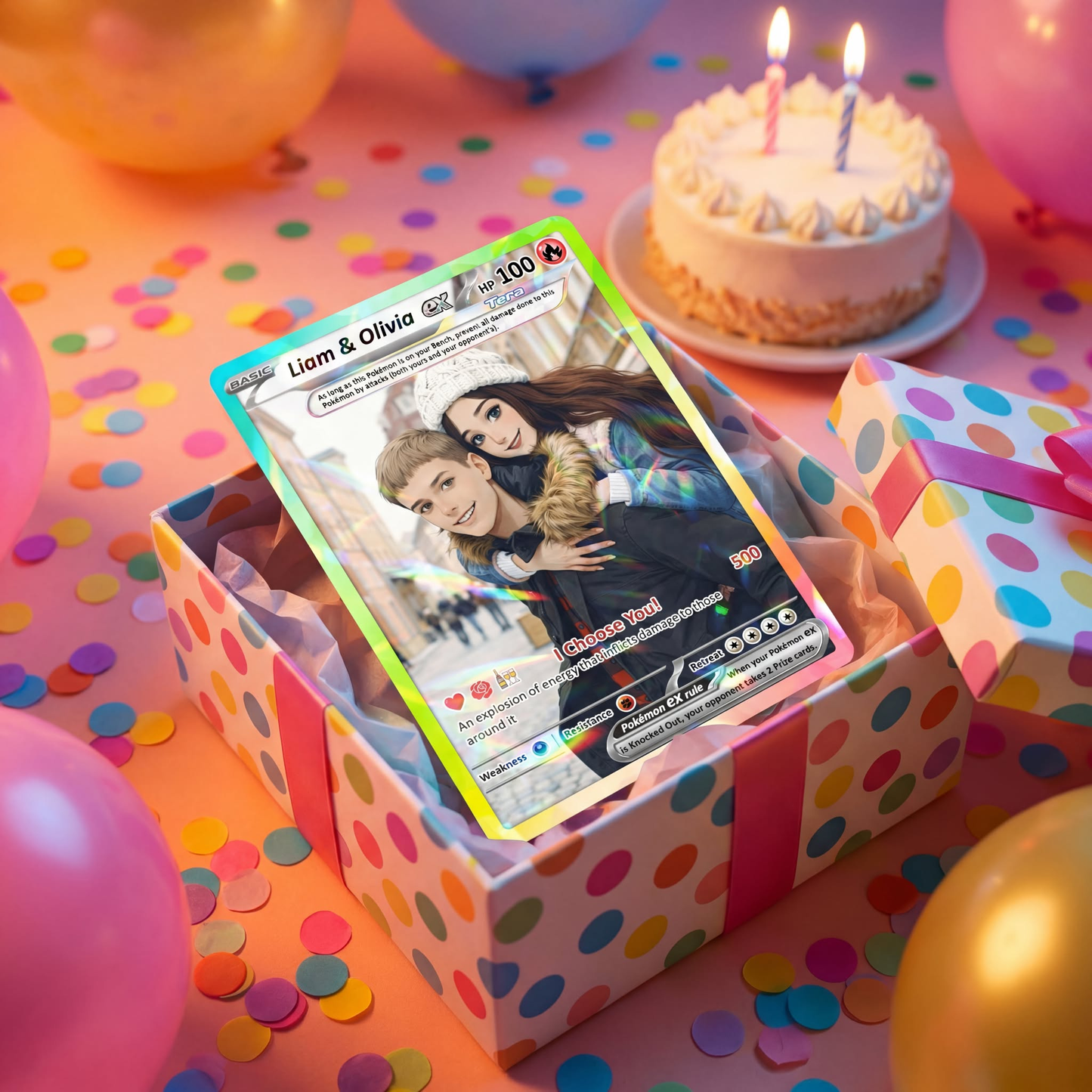Custom Pokémon Cards with Anime Picture, Personalized Poke Cards Animated Style Gifts for Him and Her - CPC-04.B