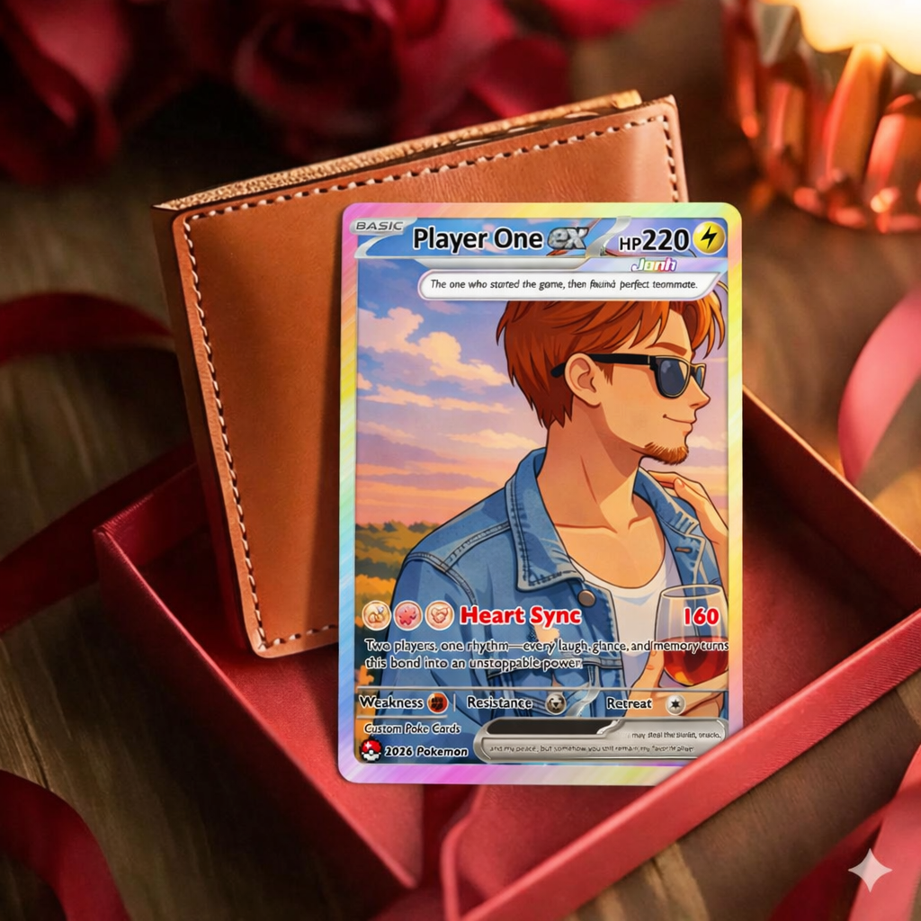Matching Set Custom Pokémon Cards, Set of 2 Personalized Poke Cards, Buy 1 Get 2 Animated Style Gifts for Him and Her - CPC-100