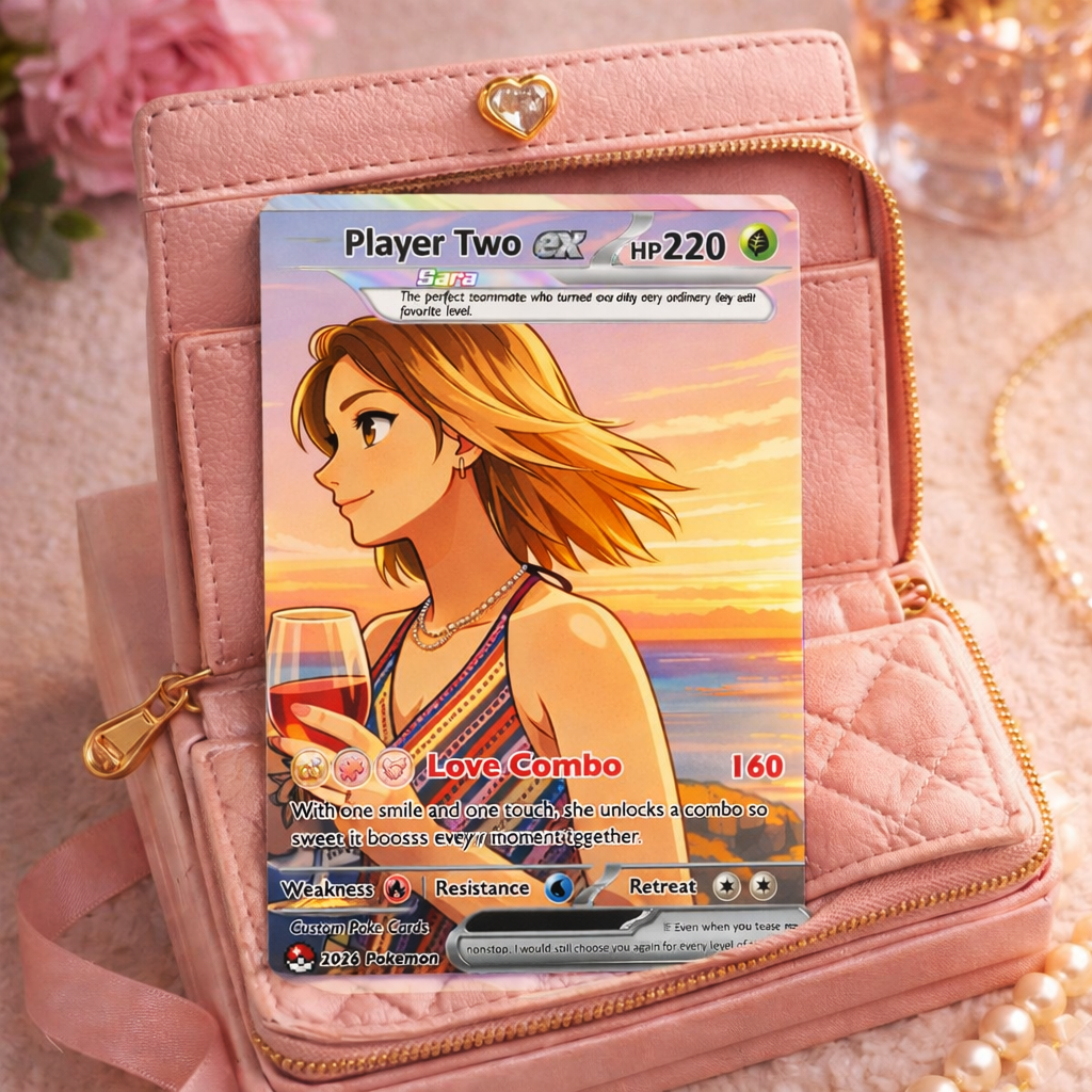 Matching Set Custom Pokémon Cards, Set of 2 Personalized Poke Cards, Buy 1 Get 2 Animated Style Gifts for Him and Her - CPC-100