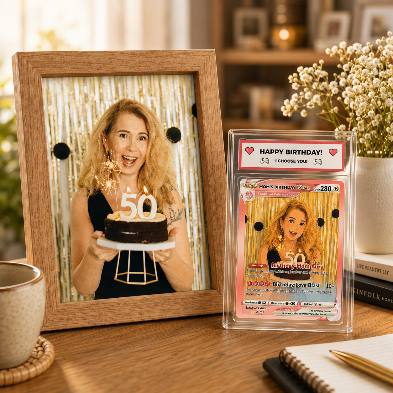 Happy Birthday Custom Pokémon Card for Moms - Personalized Pokémon Card by Animated Photo - Customizable Pokémon Gift from Kids, Husband for Mom & Wife - CPC-DOB-04