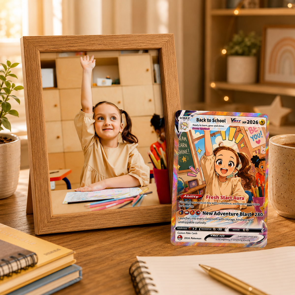 Back to School Custom Pokémon Card - Personalized Pokémon Card with Anime Picture - First Day of School Gift from Parents, Grandparents for Kids, Students - CPC-BTS-01.B