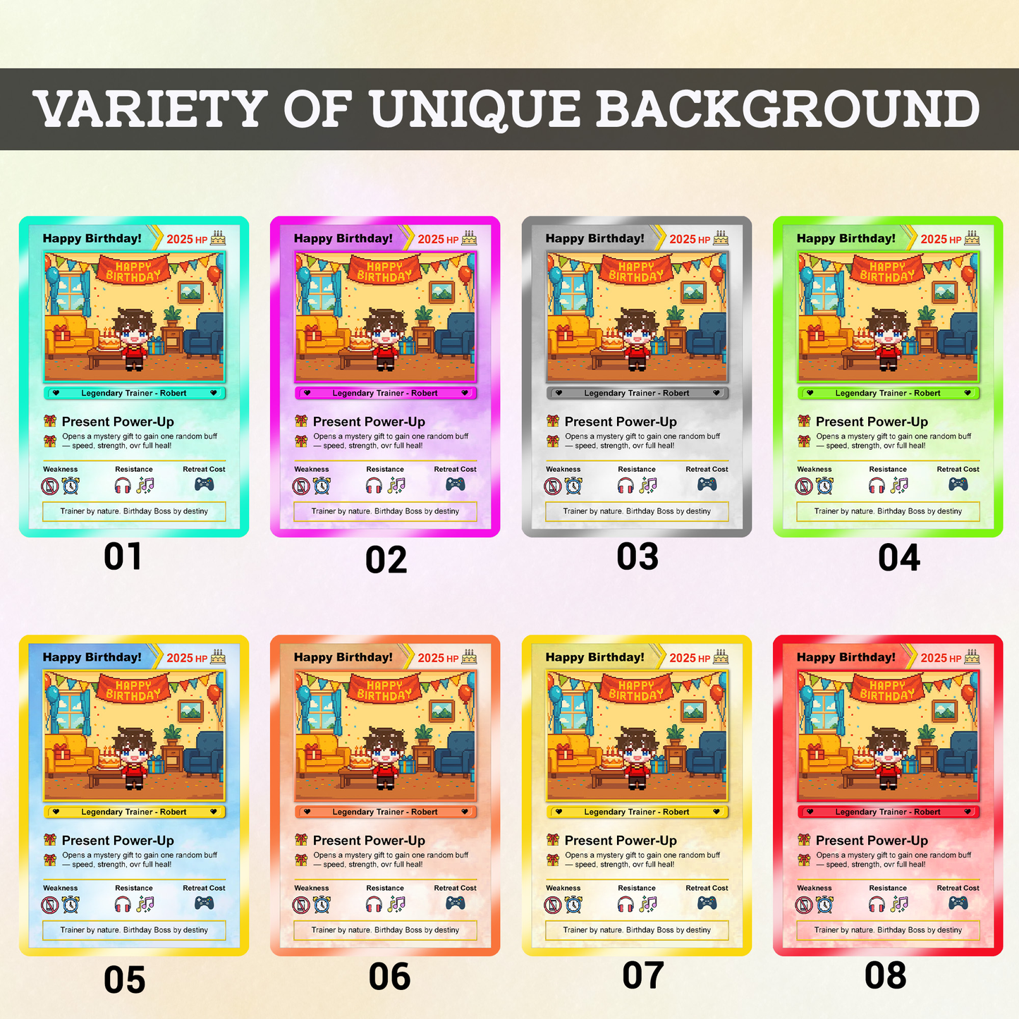 Happy Birthday Custom Pokémon Card - Pixel Characters &, Photo Upload Personalized Pokémon Card - CPC-13