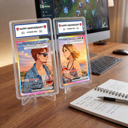 Matching Set Custom Pokémon Cards, Set of 2 Personalized Poke Cards, Buy 1 Get 2 Animated Style Gifts for Him and Her - CPC-100
